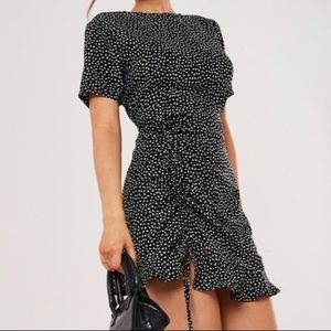 Missguided Ruched Side Tea Dress Dalmatian Print black and white